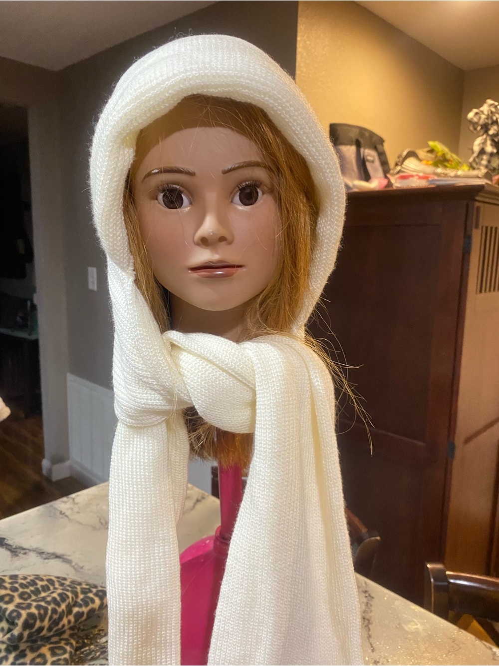 Women’s White Winter Scarf and Hood Set - Unbranded